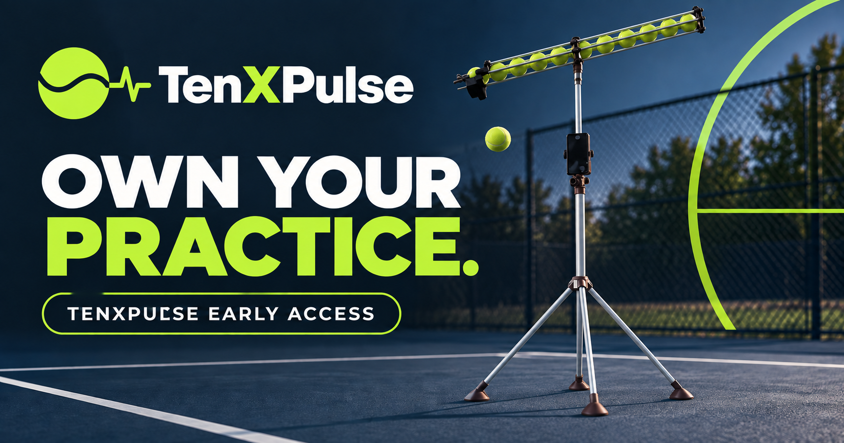 TenXPulse automatic tennis practice system on court