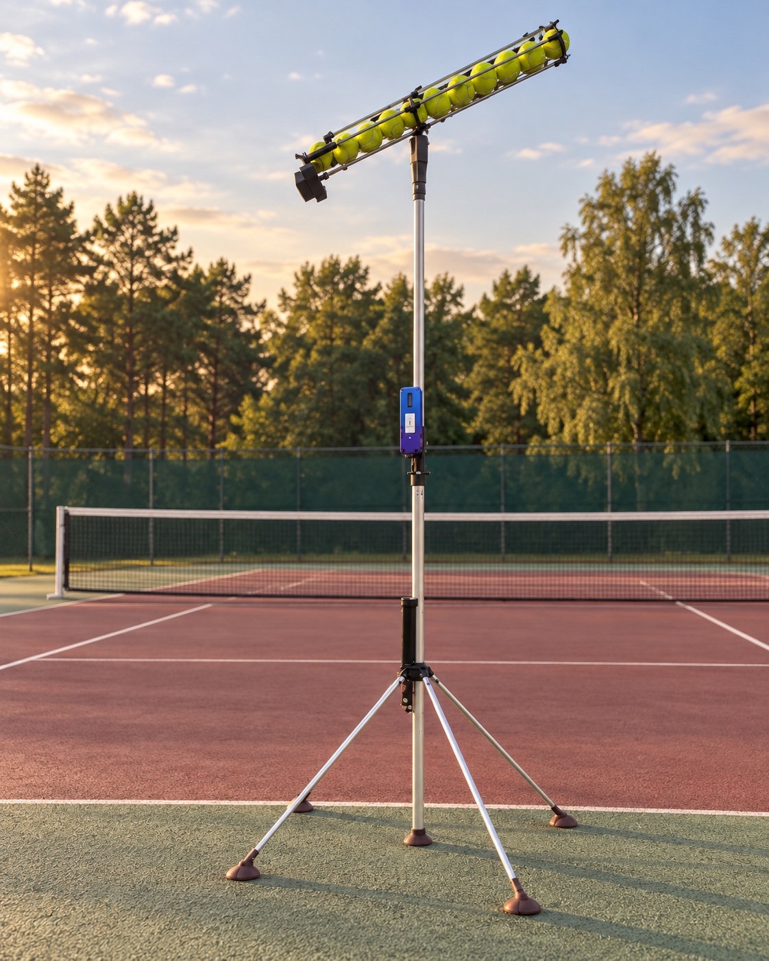 Complete upright TenXPulse prototype in warm court lighting