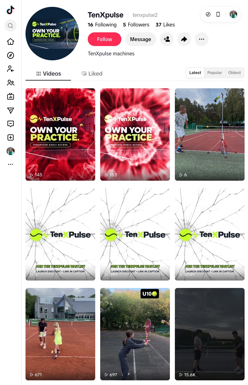 TenXPulse TikTok profile and recent videos